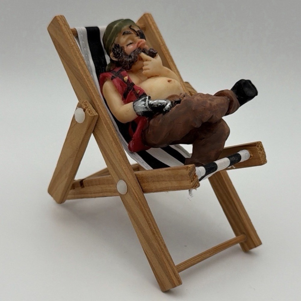Vintage Pirate Figurine Miniature‎ Hammock Pipe Nautical Decor Resin Wood